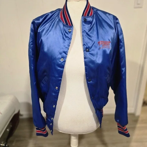 Vintage Snap On Blue Thomas Motors Jacket Size S Satin Snap Front - Picture 1 of 6